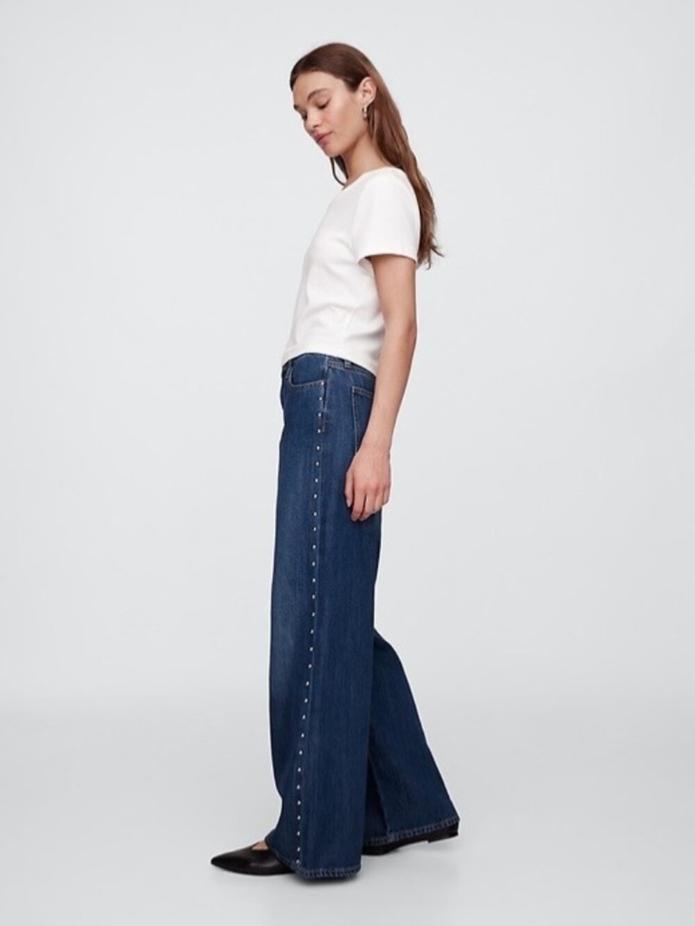 Gap High Rise Wide Leg Studded Jeans Darkโ Wash Denim Size 4/27 Short Women's